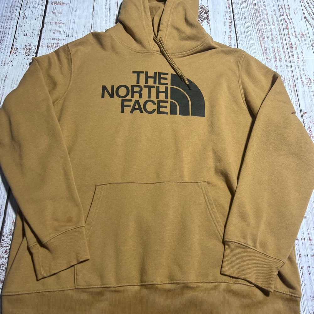 The North Face Hoodie Men's XXL Sweatshirt Pullover Logo Fleece Mustard Yellow